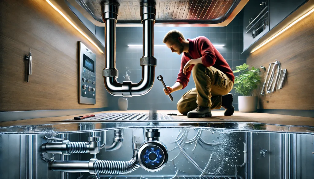 Fixing a leaking faucet in a modern kitchen
