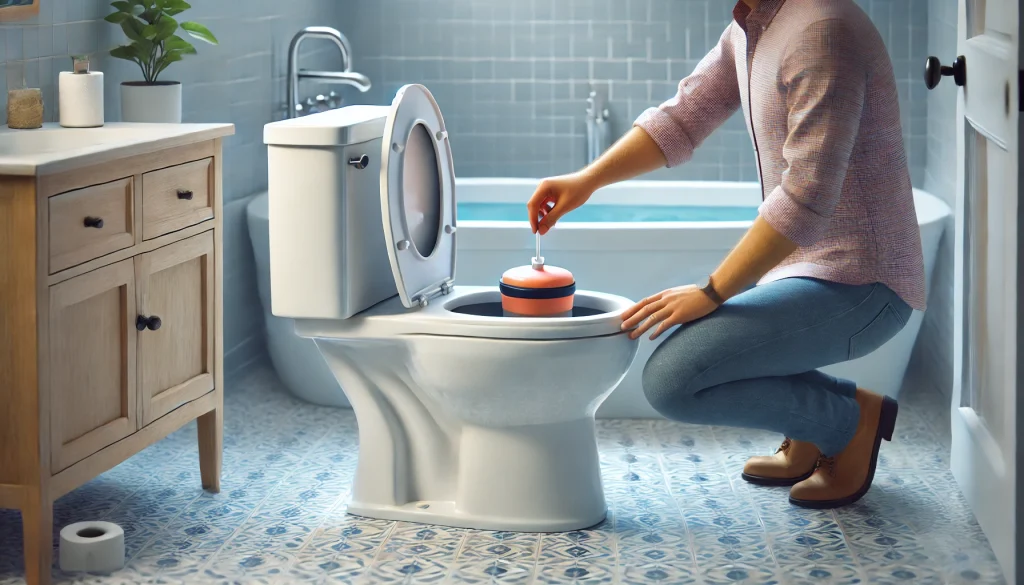 Adjusting a toilet tank float to fix a running toilet.